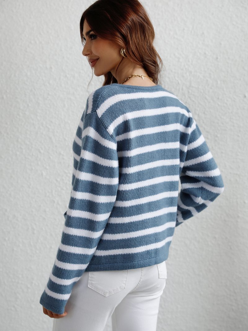 Striped Loose Single-Breasted Cardigan | Autumn Winter Sweater - Image 7