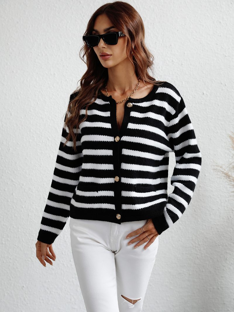 Striped Loose Single-Breasted Cardigan | Autumn Winter Sweater - Image 8