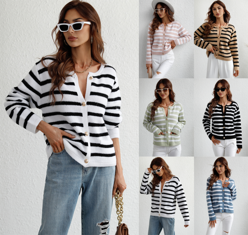 Striped Loose Single-Breasted Cardigan | Autumn Winter Sweater - Image 6