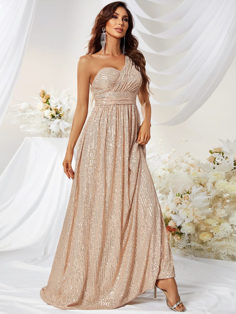 Oblique Shoulder Sequined Maxi Dress - Image 3