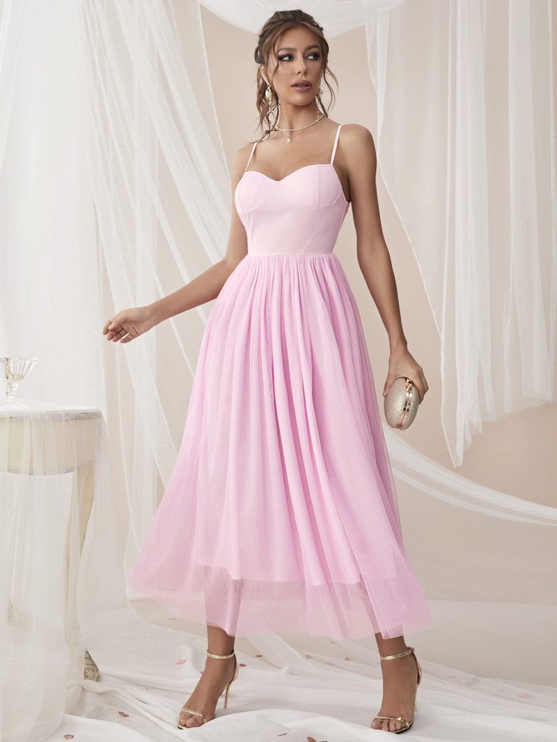 Sexy A-line Mesh Stitch Sleeveless Slip Dress - Image 2