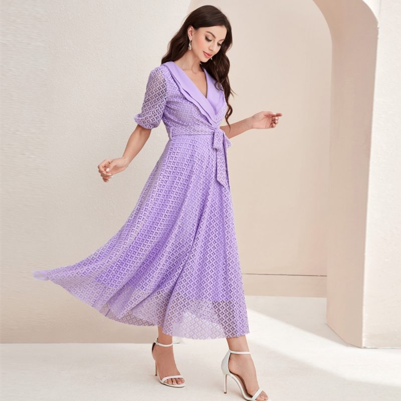 Elegant V-neck High Waist Autumn Dress - Image 2