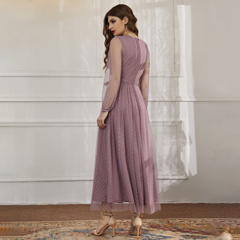 Gauze Round Collar Slim Fit Maxi Dress - Image 3
