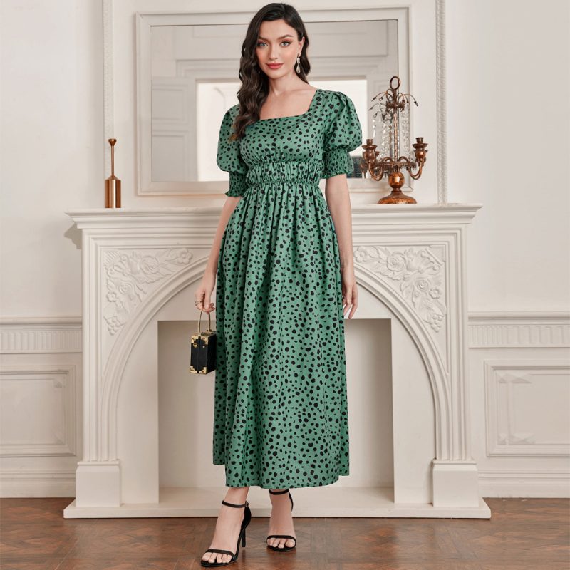 Fashionable Square Collar Puff Sleeve Dress: Elegant High Waist - Image 3