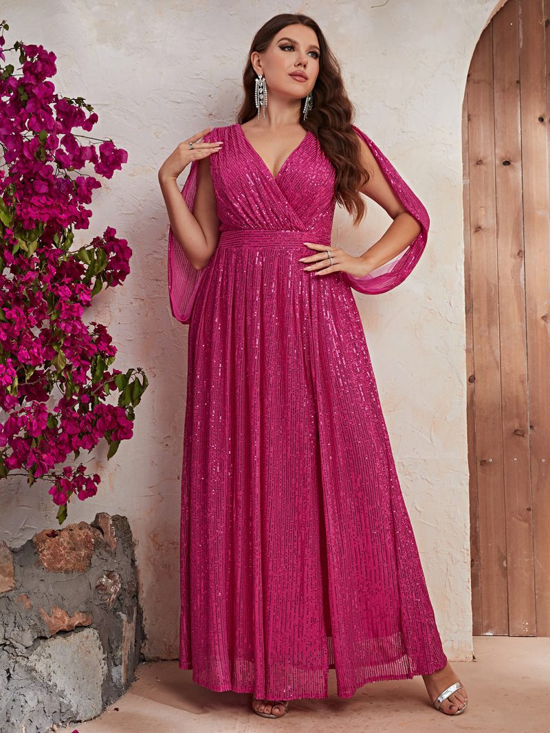 Rose Red Sequin V-Neck Maxi Dress - Image 4