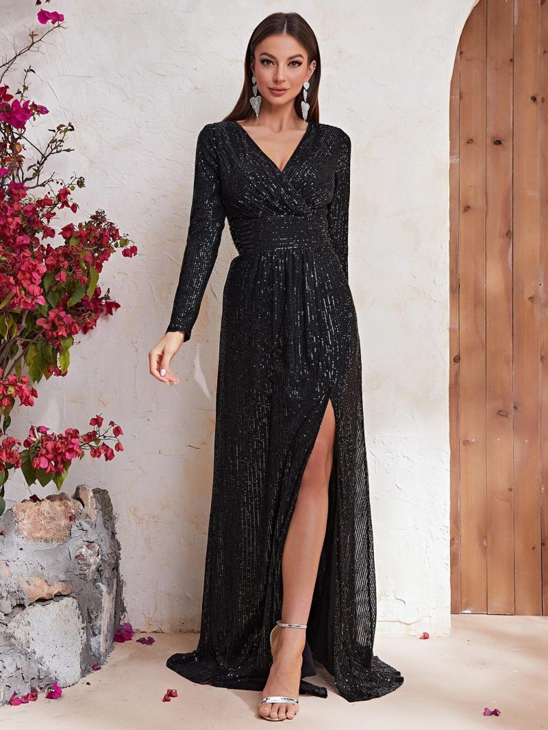 Sequin V-Neck Fishtail Maxi Dress - Image 3