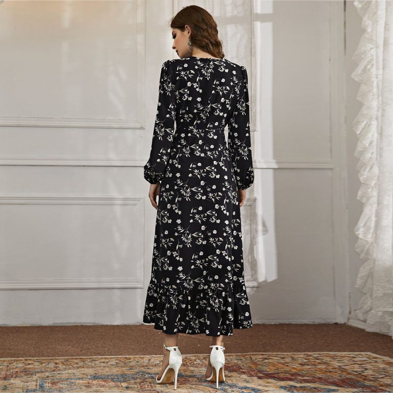 Fall Floral V-neck Maxi Dress: Women's Long Sleeve Elegance - Image 3