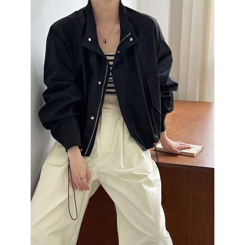 Retro Stand Collar Cargo Jacket - Image 2
