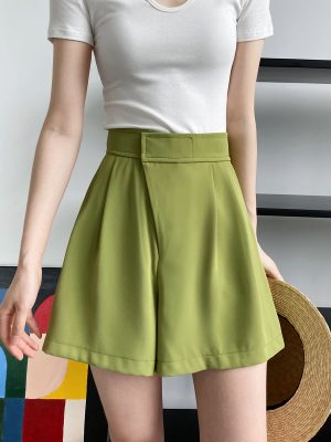 Oblique Placket Wide-Leg Shorts