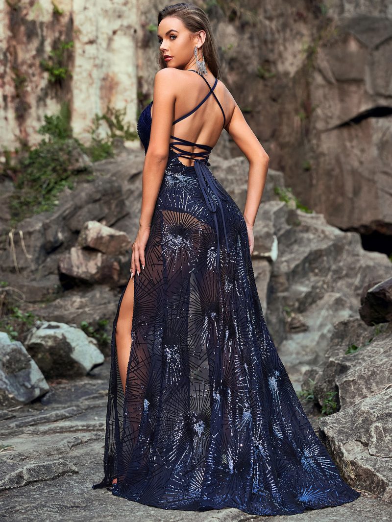 Deep V Plunge Sequin Maxi Dress - Image 4
