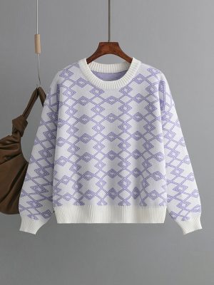 Chic Jacquard Long Sleeve Sweater for Women