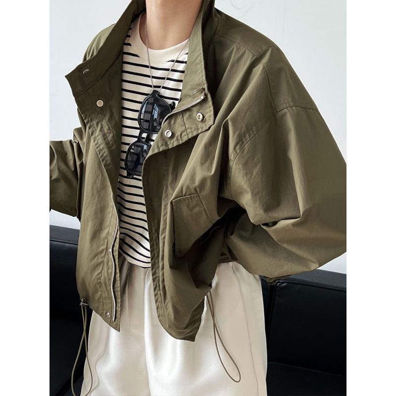 Retro Stand Collar Cargo Jacket - Image 3