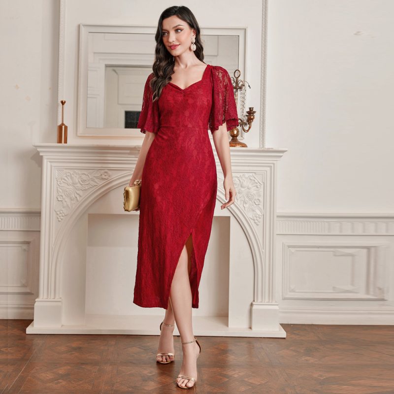 Lace V-neck Patchwork Dress: Women's Elegant Fashion
