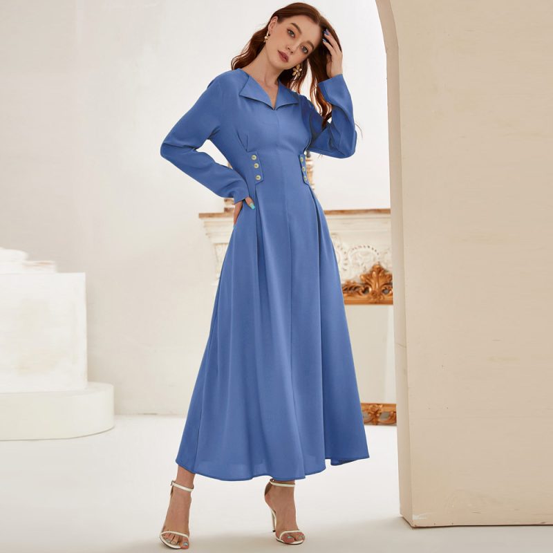Elegant V-neck High Waist Dress for Women's Fashion - Image 2