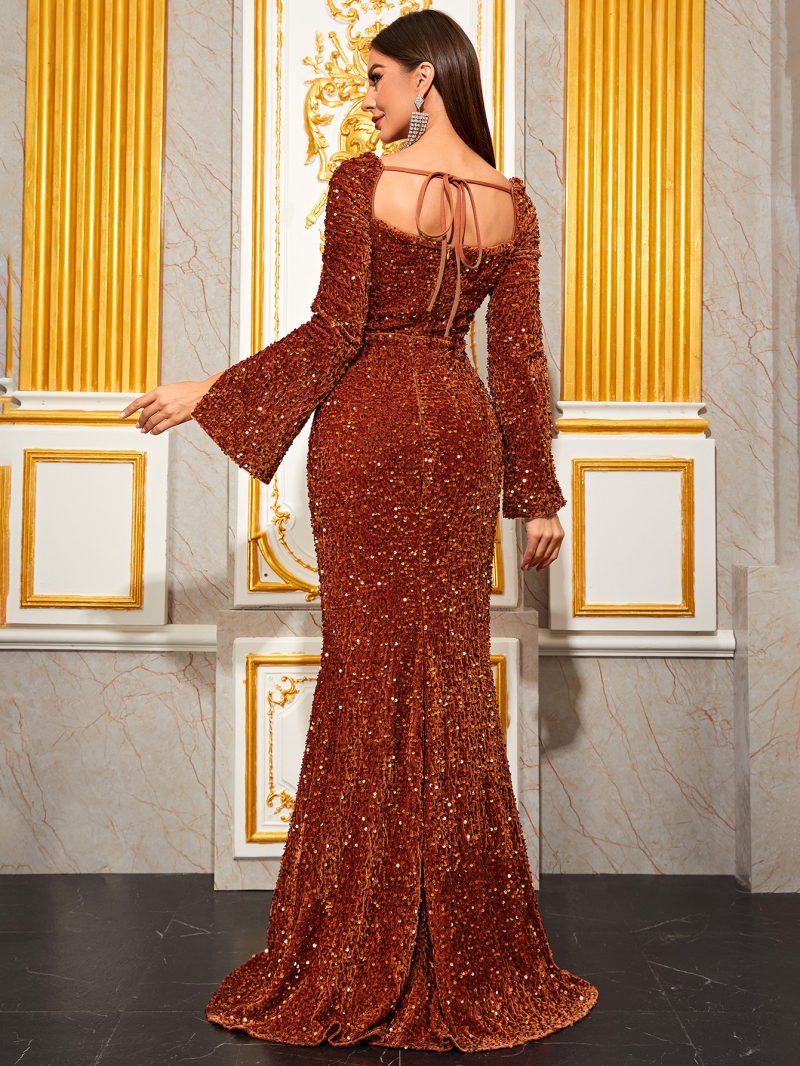 Sequined Long Sleeve Evening Dress | Elegant Fishtail - Image 2