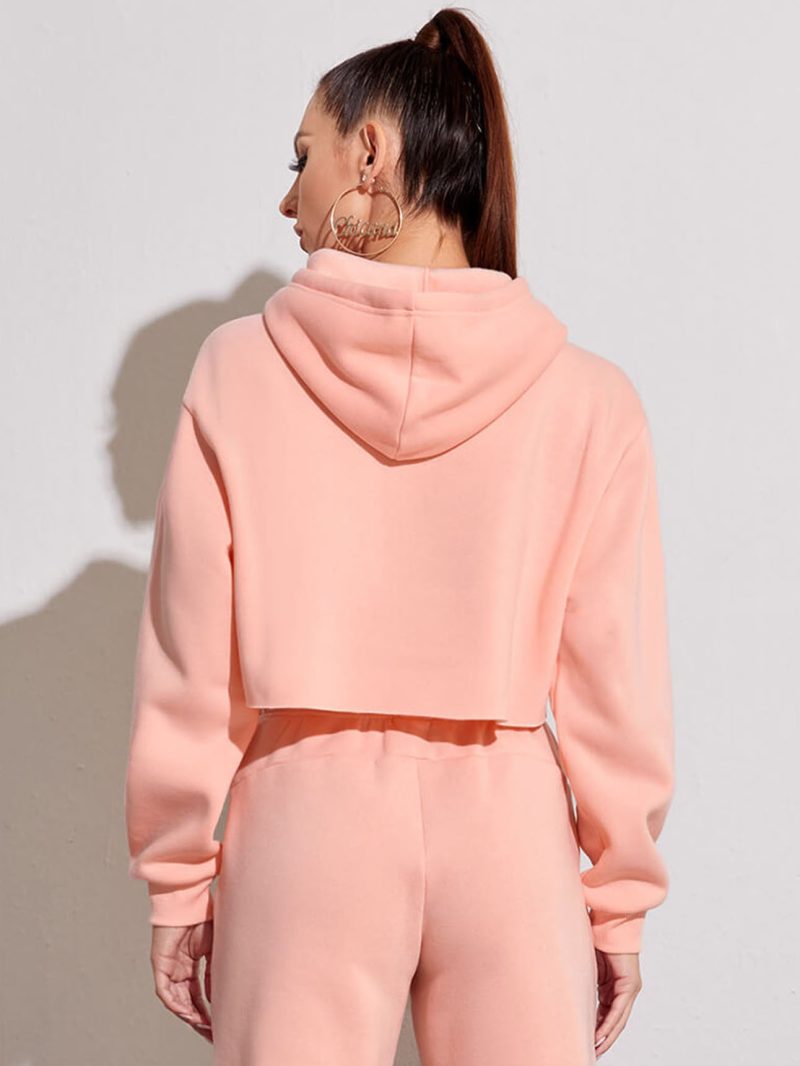 Fleece Solid Color Short Navel-Exposed Hooded - Image 8