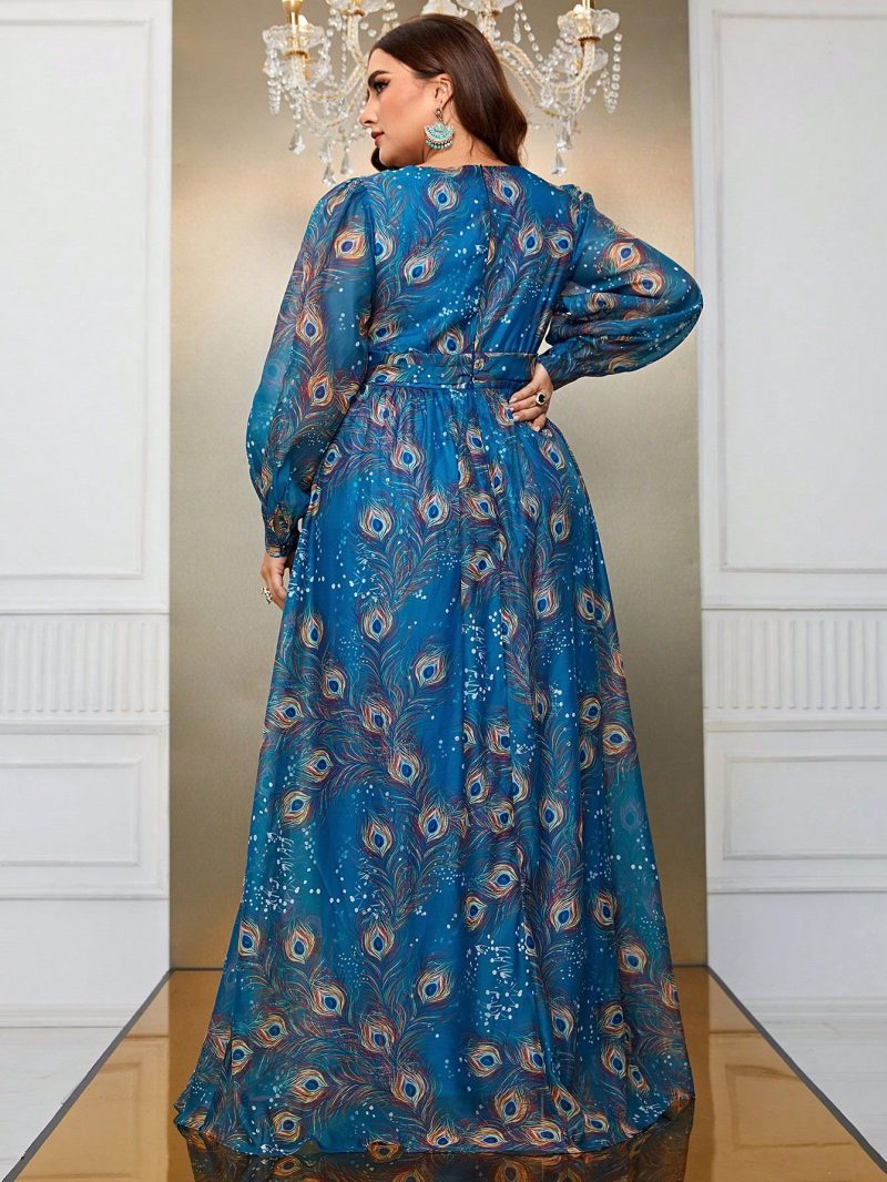 Peacock Feather Printed Maxi Dress - Image 2