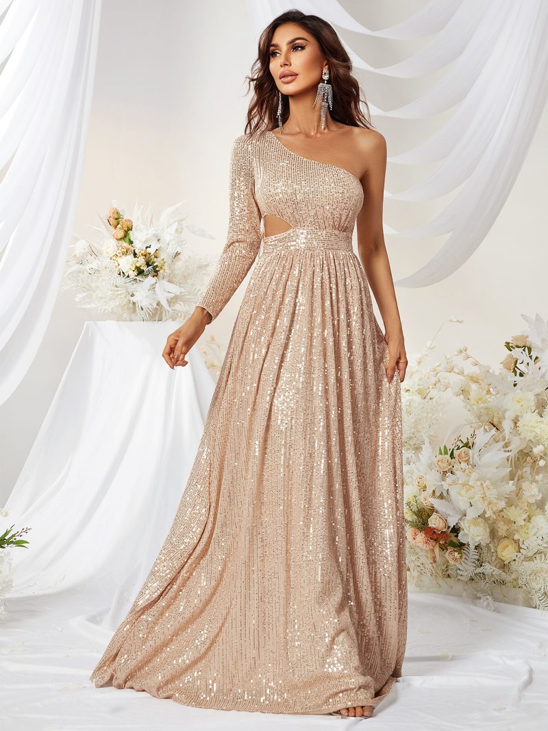 Sequined One-Sleeve Fishtail Evening Dress - Image 4