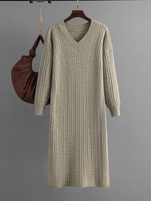 V-Neck Twist Sweater Dress: Autumn/Winter Chic