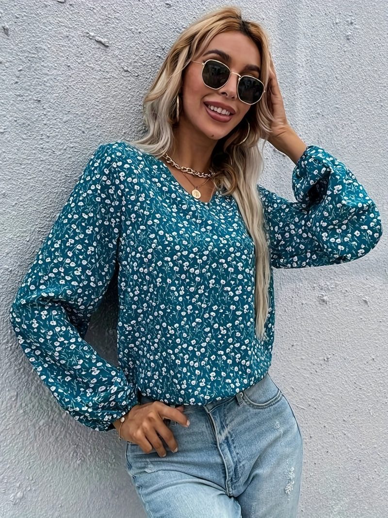 Floral V-Neck Ruffled Top - Autumn Elegance - Image 2