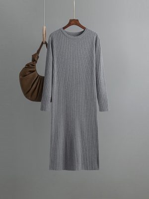 Cozy Round Neck Knit Dress Below the Knee