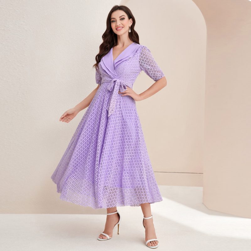 Elegant V-neck High Waist Autumn Dress - Image 3
