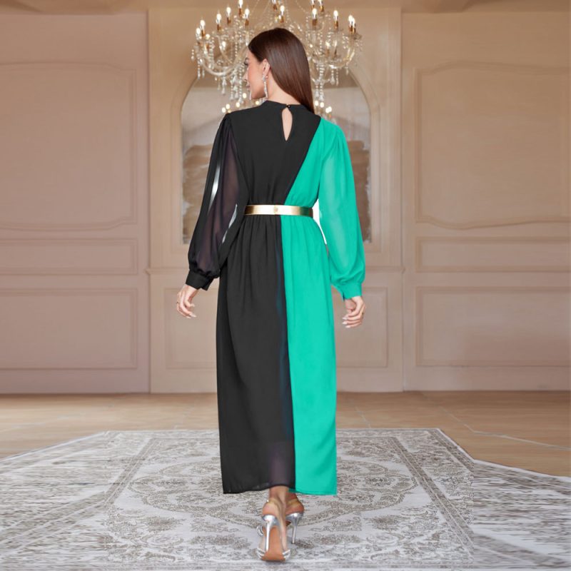 Elegant Color-Matching High Waist Swing Dress - Image 4