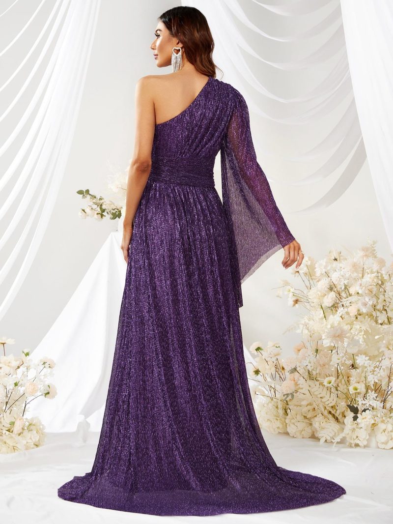 Oblique Shoulder Bright Silk Maxi Dress - Image 2