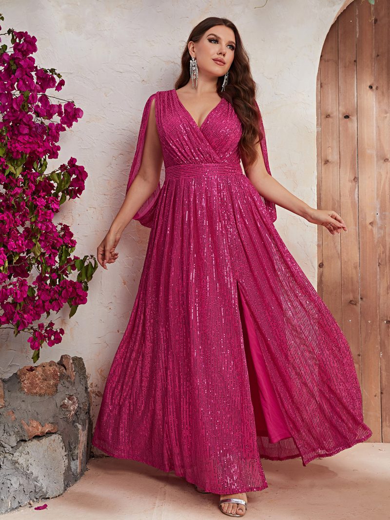 Rose Red Sequin V-Neck Maxi Dress - Image 3