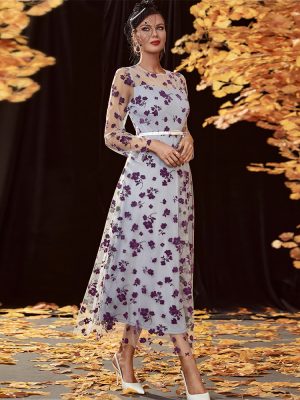 Lace Round Neck Long Sleeve Maxi Dress