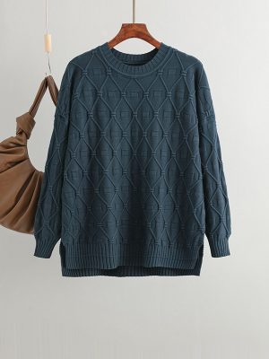 Loose Rhombus Knit Floral Sweater