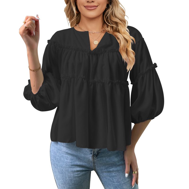 Summer White Lantern Sleeve Girl's Shirt - Image 4