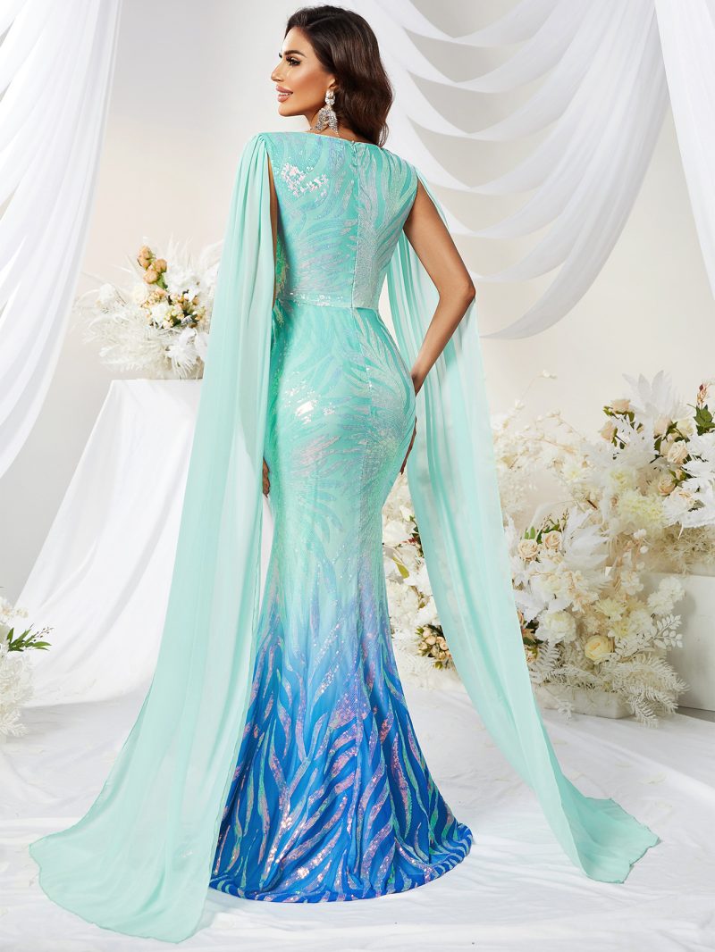 Sequined V-Neck Mermaid Evening Dress - Image 2