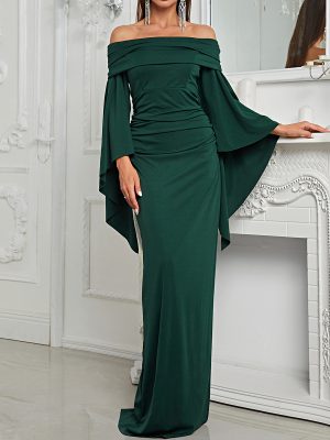 Off-Shoulder Long Sleeve Slit Evening Dress