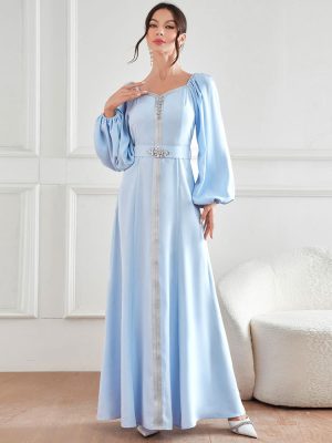 Elegant Rhinestone High Waist Robe Dress