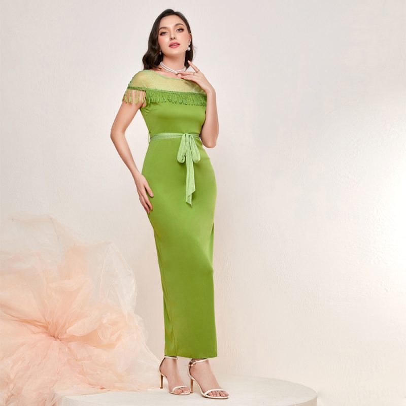 Autumn Elegant Stitched Mesh High Waist Dress - Image 3