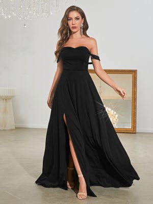 Black Strapless Split Gown