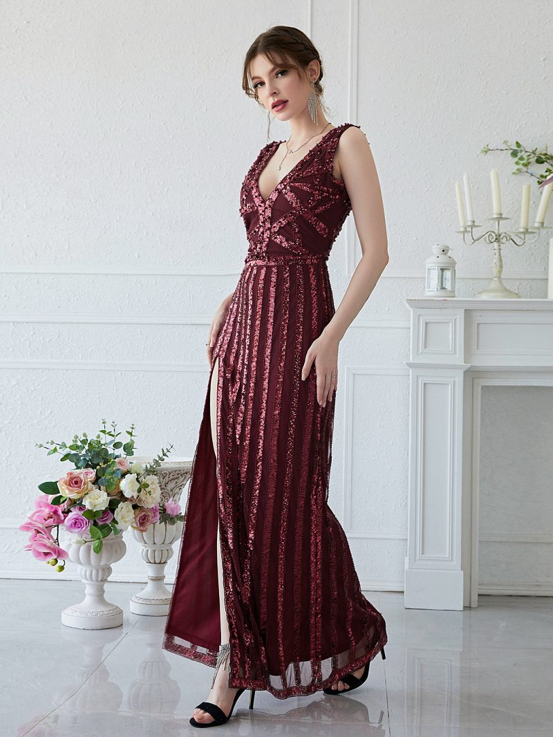 Manual Beaded Red Sequined Maxi Dress - Image 3