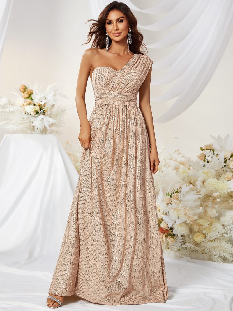 Oblique Shoulder Sequined Maxi Dress - Image 4