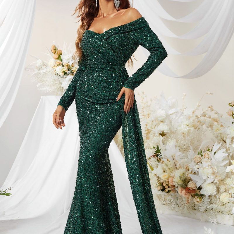 Premium Sequined Off-Shoulder Ball Gown - Image 5