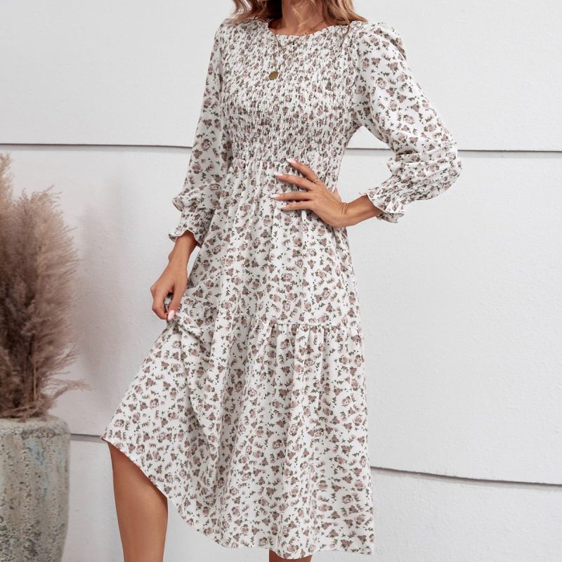 Long Sleeve Floral Print Dress - Autumn Fashion - Image 2