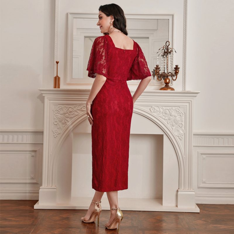 Lace V-neck Patchwork Dress: Women's Elegant Fashion - Image 4