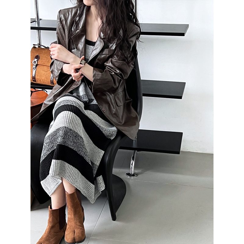 Autumn Retro Street Shiny Leather Blazer for Women - Image 2