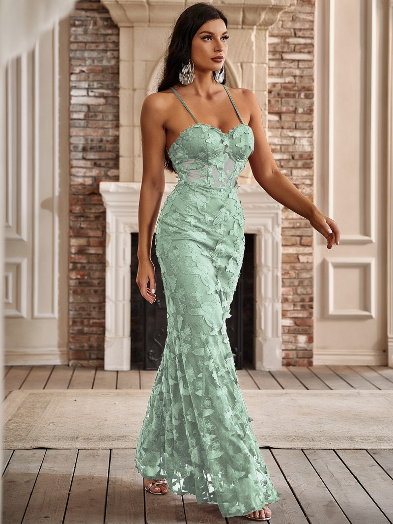 Mint Green Maxi Dress | Butterfly Corset Detail - Image 3