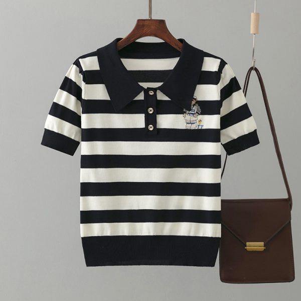 Bear Striped Ice Silk Polo Tee - Image 2