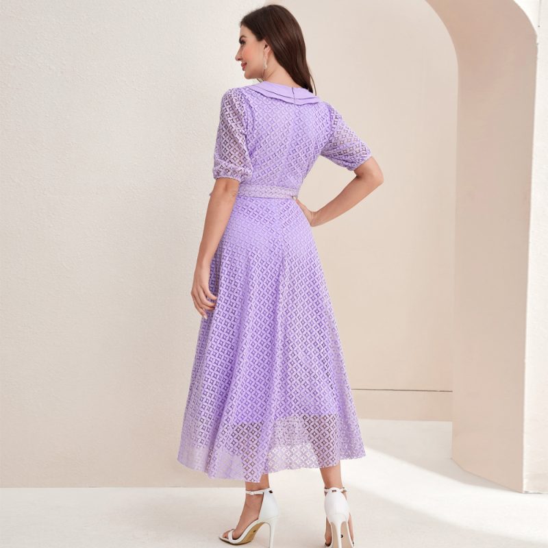 Elegant V-neck High Waist Autumn Dress - Image 4