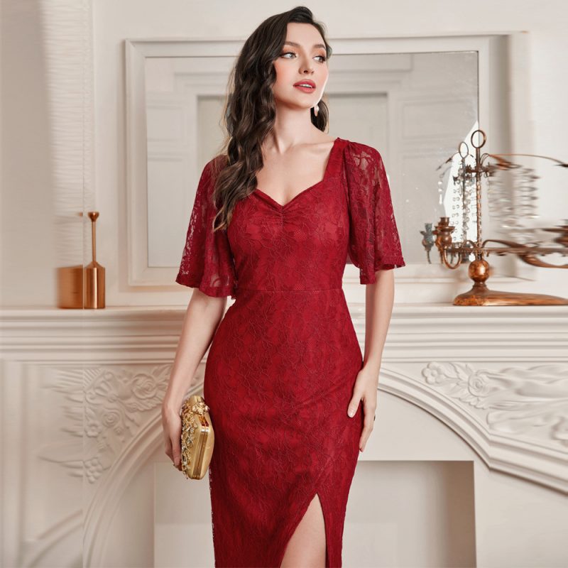 Lace V-neck Patchwork Dress: Women's Elegant Fashion - Image 2