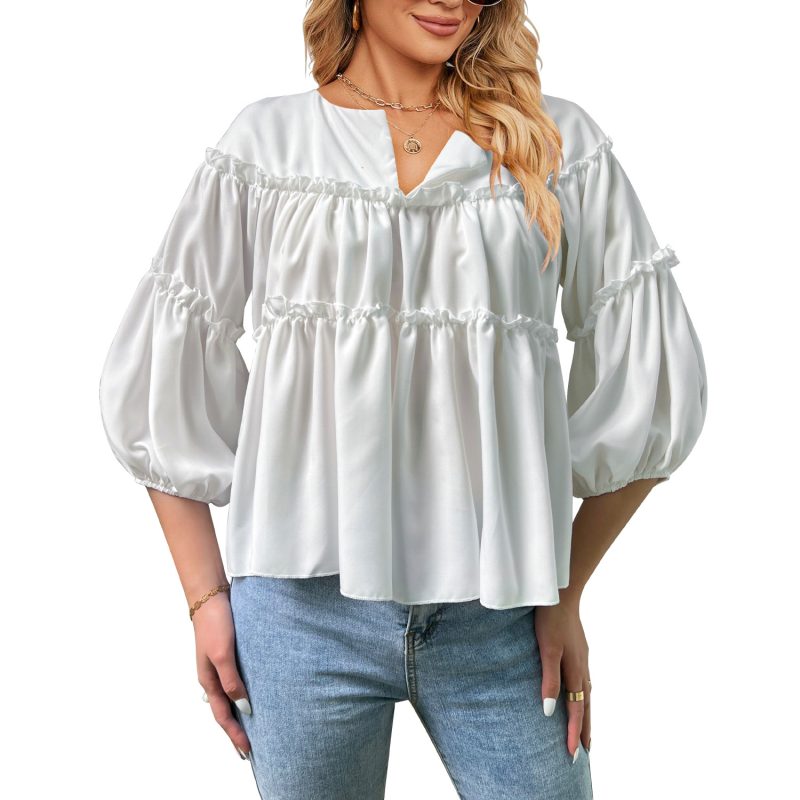 Summer White Lantern Sleeve Girl's Shirt - Image 2