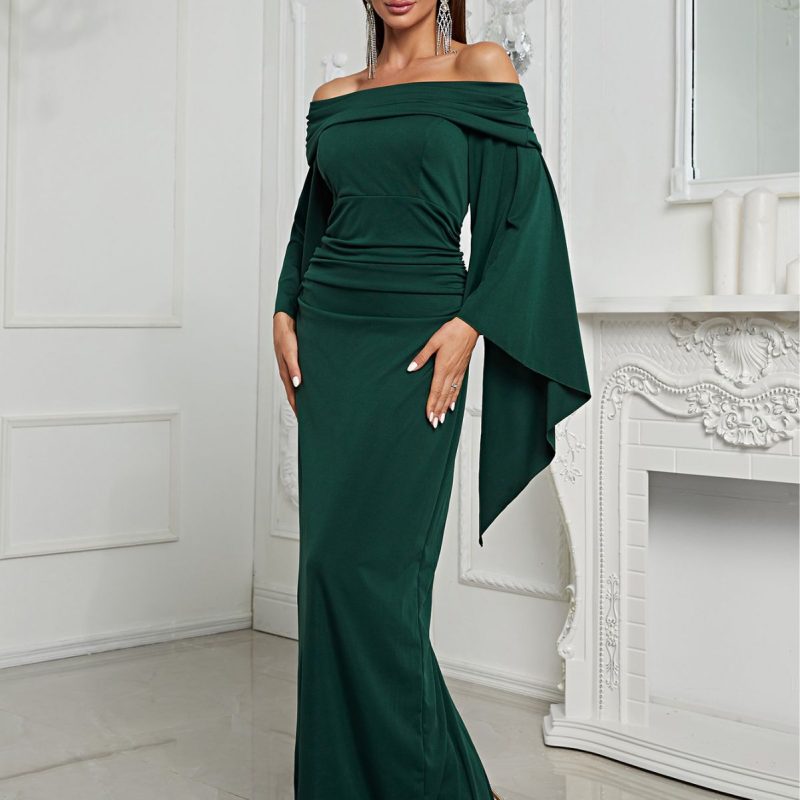 Off-Shoulder Long Sleeve Slit Evening Dress - Image 5