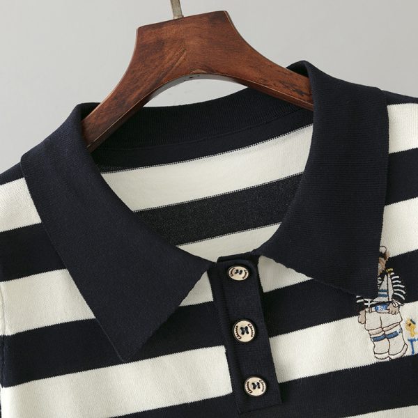 Bear Striped Ice Silk Polo Tee - Image 4